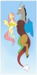  absurd_res antlers apode blush brown_body claws cutie_mark discord_(mlp) draconcopode duo equid equine eyes_closed fangs feathered_wings feathers female fluttershy_(mlp) friendship_is_magic hasbro hi_res hooves horn larger_male legless male mammal my_little_pony pegasus red_eyes serpentine shchavel size_difference smaller_female smile tail_tuft tuft wings yellow_body yellow_sclera 