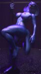  2022 3d_(artwork) anthro blue_body blue_scales breasts clothed clothing cobra cobra_(petruz) dancing digital_media_(artwork) female forked_tongue front_view hand_on_pole hi_res inside looking_at_viewer nails nipples non-mammal_breasts non-mammal_nipples plantigrade pole pole_dancing pupils purple_eyes purple_nipples raised_leg relssa_(scaleddelta) reptile scaleddelta scales scalie slit_pupils smile snake solo source_filmmaker tongue tongue_out topless 