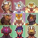  anthro bite biting_lip black_tongue blep bodily_fluids bovid buckteeth canid canine canis cheek_tuft chest_tuft collarbone domestic_cat domestic_dog drooling ear_piercing ear_ring facial_hair facial_piercing facial_tuft fangs felid feline felis gerrark goatee group hi_res horn hyaenid hybrid hypnosis hypnotic_eyes joebluefox lagomorph leporid male mammal mind_control muscle_shirt nose_piercing nose_ring overweight piercing purple_tongue rabbit red_tongue saliva stickers sweat sweatdrop sweating_profusely teeth tongue tongue_out tuft 