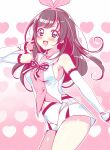  bangs blush breasts brown_hair detached_sleeves eyebrows_visible_through_hair floating_hair hair_ribbon heart kizuna_ai kizuna_ai_inc. long_hair multicolored_hair pink_hair pink_ribbon ribbon shirt shorts shulliy_baudelair sleeveless sleeveless_shirt small_breasts smile streaked_hair virtual_youtuber white_shirt white_shorts 