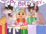 anthro biped birthday birthday_cake birthday_candle birthday_hat birthday_party cake dessert fan_character female fluffy food group hair hair_bun larger_female larger_male league_of_legends male mammal neck_tuft nude riot_games size_difference teemo_the_yiffer trio tuft video_games yordle 
