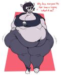  2022 anthro belly big_belly big_breasts black_hair bovid breasts caprine cleavage clothed clothing curvy_figure english_text eyelashes eyeshadow female fur grey_body grey_fur hair half-closed_eyes hi_res horn kaboodles makeup mammal narrowed_eyes obese obese_anthro obese_female open_mouth overweight overweight_anthro overweight_female parappa_the_rapper rammy_lamb sheep simple_background solo sony_corporation sony_interactive_entertainment text thick_thighs um_jammer_lammy video_games voluptuous white_background wide_hips 