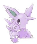  3_claws 3_toes ambiguous_gender chaba claws feet feral green_inner_ear hi_res looking_at_viewer monotone_body nidorino nintendo pok&eacute;mon pok&eacute;mon_(species) purple_body purple_eyes simple_background solo toes video_games white_background 
