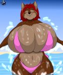  absurd_res anthro big_breasts bikini breasts canid canine canis chrisandcompany clothing domestic_dog female hair hi_res huge_breasts mammal solo swimwear 