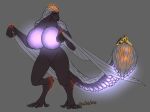  absurd_res anthro armor bazelgeuse big_breasts breasts capcom claws duo female fiery_tail flying_wyvern glowing glowing_breasts hi_res huge_breasts invalid_tag male medicinal_succ monster_hunter muscular scale_knight_(medicinalsucc) seething_bazelgeuse talons teeth video_games wide_hips wings 