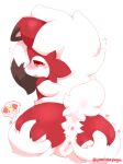  &lt;3 ambiguous_gender anthro anus braixen butt butt_grab digital_media_(artwork) dipstick_ears disembodied_hand embarrassed female female/ambiguous fluffy fluffy_hair fur genitals hair hand_on_butt hi_res lycanroc midnight_lycanroc multicolored_ears nakimayo nintendo open_mouth pok&eacute;mon pok&eacute;mon_(species) pussy rear_view red_body red_eyes red_fur short_tail solo_focus video_games 