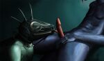  2016 anthro balls bdsm blue_body blue_scales bondage bound collar dominant dominant_male duo erection genitals green_body green_scales hand_on_penis hi_res hood kneeling leash licking lizard lock male male/male mask mitokep oral padlock penile penis penis_lick posture_collar reclining reptile scales scalie sex simple_background slave spines submissive submissive_male tongue tongue_out 
