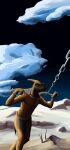  2016 anthro arm_spreader bdsm bondage bottomwear bound brass_(mitokep) chain clothing cloud cuff_(restraint) day desert dinosaur hadrosaurid hi_res loincloth looking_aside male mitokep orange_eyes ornithischian outside parasaurolophus reptile restrained restraints scales scalie sky slave solo spreader_bar standing submissive submissive_male walking yellow_body yellow_scales yoke_(restraint) 