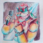  absurd_res animatronic anthro bow_tie bowser claws hair hi_res humanoid insectguy_(artist) koopa machine male mario_bros michrophone nintendo painting_(artwork) red_eyes red_hair robot scalie solo traditional_media_(artwork) video_games watercolor_(artwork) 