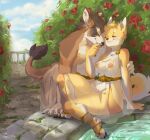  breasts canid canine canis clothing cloud detailed_background domestic_dog duo felid female garden goosia8(artist) ineffective_clothing intimate kita male male/female mammal pool_(disambiguation) romantic romantic_couple shiba_inu spitz tetton translucent translucent_clothing water 