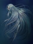  1girl blue_eyes grey_hair long_hair looking_at_viewer mermaid monster_girl mullmull02 original solo underwater very_long_hair 