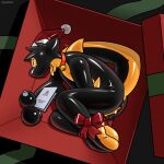  1:1 anthro anus bdsm black_body bondage bound butt christmas collar digital_drawing_(artwork) digital_media_(artwork) faceless fish glistening hacony hi_res holidays living_latex living_sex_toy lock_bulge male marine nude null_bulge orange_body rubber shark solo 