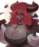  animal_humanoid big_breasts breasts cleavage clothed clothing dragon dragon_humanoid female food hair huge_breasts humanoid jewelry kanel necklace red_hair solo 