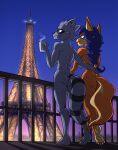  5_toes anthro barefoot bassybefuddle butt canid canine carmelita_fox duo eiffel_tower feet female fox france hi_res male male/female mammal procyonid public public_nudity raccoon romantic romantic_couple sly_cooper sly_cooper_(series) sony_corporation sony_interactive_entertainment sucker_punch_productions toes video_games 
