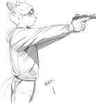  2022 5_fingers ambiguous_gender anthro beep bottomwear clothing fingers fur graphite_(artwork) gun hi_res hoodie mammal monochrome pants pencil_(artwork) pgm300 ranged_weapon solo topwear traditional_media_(artwork) weapon 