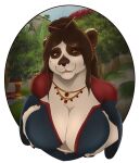  absurd_res anthro big_breasts blizzard_entertainment breasts clothed clothing conditional_dnp curvy_figure detailed_background digital_media_(artwork) esealia female fur hair hi_res jewelry looking_at_viewer mammal necklace pandaren shaded smile solo ursid video_games voluptuous warcraft 