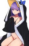  1girl absurdres blue_eyes blue_ribbon breasts fate/grand_order fate_(series) hair_ribbon highres long_hair long_sleeves looking_at_viewer meltryllis_(fate) meltryllis_(swimsuit_lancer)_(fate) purple_hair ribbon sleeves_past_fingers sleeves_past_wrists small_breasts solo swimsuit very_long_hair yozakura_rakuza 