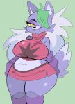  2021 2022 amber_eyes animatronic anthro belly big_breasts black_eyebrows black_nose bottomwear breasts canid canine canis cheek_tuft chubby_anthro chubby_female clothing countershade_belly countershade_snout countershade_tail countershade_torso countershading cute_fangs digital_media_(artwork) eyebrows facial_tuft female five_nights_at_freddy&#039;s five_nights_at_freddy&#039;s:_security_breach front_view fur green_background green_highlights hi_res highlights_(coloring) light_belly light_body light_countershading light_hair light_inner_ear machine mammal multicolored_clothing multicolored_topwear narrowed_eyes navel pink_bottomwear pink_clothing pink_topwear portrait pupils puppychan48 purple_body purple_fur purple_sleeves robot roxanne_wolf_(fnaf) scottgames simple_background slightly_chubby snout solo tan_sclera three-quarter_portrait three-quarter_view topwear tuft two_tone_clothing two_tone_topwear video_games white_pupils wolf 