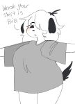  2022 :o anthro big_shirt biped black_ears black_eyebrows black_nose black_tail bottomless canid canine canis clothed clothing dialogue digital_media_(artwork) domestic_dog english_text eyebrows female floppy_ears front_view fur grey_clothing grey_shirt grey_t-shirt grey_topwear hair hair_over_eye hi_res looking_at_clothing looking_at_object mammal monotone_body monotone_clothing monotone_fur monotone_hair monotone_shirt monotone_topwear no_shading one_eye_obstructed open_mouth oversized_shirt partially_clothed pink_cheeks portrait puppychan puppychan48 shirt simple_background solo spread_arms standing surprised_expression t-shirt text three-quarter_portrait topwear white_background white_body white_fur 