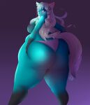  anthro big_butt breasts butt clothed clothing female hi_res holding_butt huge_butt kairaanix mammal panties purple_background simple_background solo thick_thighs topless underwear 