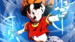  1girl aura bandana belt black_eyes black_hair crop_top dragon_ball dragon_ball_gt incoming_attack midriff open_mouth orange_bandana pan_(dragon_ball) pants red_shirt rom_(20) shirt short_sleeves solo 