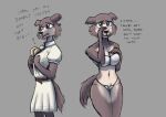  absurd_res anthro beastars blue_eyes blush bra canid canine canis cheek_tuft clothed clothing english_text facial_tuft fakesword female hi_res juno_(beastars) mammal panties partially_clothed shy simple_background solo text tuft underwear undressing wolf 