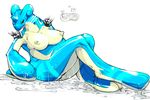  breasts dragon dripping furry horn lapras large_breasts nintendo nipples pokemon sasamix shiny simple_background sitting smirk spikes water wet 