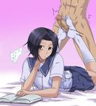  censored footjob kobayakawa_rinko love_plus precum school_uniform short_hair skirt socks spiral_brain spiralbrain 