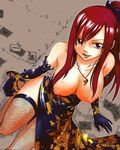  breasts dress elbow_gloves erza_scarlet fairy_tail fishnets gloves high_heels jewelry large_breasts necklace photoshop red_eyes red_hair thighhighs 