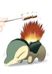  1other closed_eyes commentary_request cyndaquil fingernails fire food fur highres holding holding_food marshmallow pokemon pokemon_(creature) simple_background suchi_(fsur7444) trembling white_background 