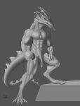  absurd_res anthro athletic digitigrade dragon greyscale hi_res humanoid male monochrome muscular muscular_male solo voka-art 