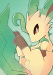  3_toes ambiguous_gender chaba eeveelution featureless_crotch feet feral gloves_(marking) gradient_background green_background hi_res leafeon looking_at_viewer markings mouthless multicolored_body nintendo orange_eyes pok&eacute;mon pok&eacute;mon_(species) pupils simple_background solo toes video_games white_pupils 