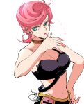  1girl 302 aqua_eyes breasts choker cleavage green_eyes highres jojo_no_kimyou_na_bouken midriff pink_hair short_hair skirt solo sparkle toned trish_una 