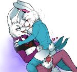  anthro balls bodily_fluids clothed clothing digital_media_(artwork) duo dutch_(fortnite) epic_games erection fortnite fur genital_fluids genitals guggimon hair lagomorph leporid male male/male male_penetrated male_penetrating male_penetrating_male mammal nude peach- penetration penis rabbit sex simple_background smile superplastic tongue video_games white_body 