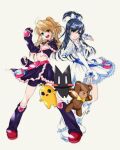  2girls aihara_mei aihara_yuzu bear black_hair blonde_hair brooch citrus_(saburouta) gloves heart_brooch highres jewelry magical_girl multiple_girls soul_gem step-siblings stuffed_animal stuffed_toy teddy_bear toho_7 wife_and_wife yuri 