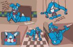  all_fours among_us animatronic anthro blue_body blue_fur blush blush_stickers bow_tie feral five_nights_at_freddy&#039;s five_nights_at_freddy&#039;s_2 fur hi_res innersloth lagomorph leporid machine male mammal nezubunn pawpads rabbit robot scottgames sitting solo solo_focus toy_bonnie_(fnaf) video_games 