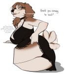  2022 anthro black_nose blue_eyes breasts brown_hair canid canine canis clothed clothing digital_media_(artwork) domestic_dog female hair hi_res kittydee mammal open_mouth smile teeth tongue 