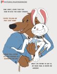  anthro canid canine canis collar dialogue diaper domestic_dog grope hi_res kuuneho lagomorph leash leporid male male/male mammal max_(sam_and_max) rabbit sam_and_max samuel_dog solo 