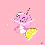  afloat alternate_color animal_focus bird commentary eiscue eiscue_(ice) food fruit highres ice ice_cube james_turner lemon lemon_slice lemonade looking_up no_humans penguin pink_background pokemon pokemon_(creature) shiny_pokemon signature solo 