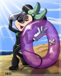  anthro barefoot beach bikini clothing digit_ring disney feet female hentai_boy hi_res inflatable inner_tube jewelry mammal minnie_mouse mouse murid murine ring rodent runaway_brain sand seaside solo sunny_day swimwear toe_ring 