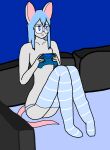  absurd_res anthro arcana21 blue_eyes blue_hair clothed clothing eyewear gaming girly glasses hair hi_res legwear male mammal mouse murid murine panties partially_clothed percy_lazuli playing_videogame playstation playstation_4 ps4_controller rodent solo sony_corporation sony_interactive_entertainment stockings underwear video_games 