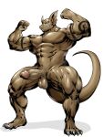  abs anthro balls biceps casual_erection casual_nudity clenched_teeth deltoids dragon erection feet flexing_both_biceps foreskin genitals happy hi_res humanoid_feet humanoid_genitalia humanoid_hands humanoid_penis male muscular muscular_anthro muscular_male nude obliques pecs penis quads reptile scalie simple_background smile solo solo_focus spread_legs spreading teeth teeth_showing tephros thefastza vein veiny_penis 