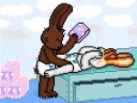  4:3 anthro bed blush bodily_fluids bunnyhopps cole_the_raboot diaper diaper_change domestic_rabbit embarrassed flemish_giant furniture genital_fluids lagomorph leporid lying lying_on_bed male mammal nintendo on_bed oryctolagus peeing pok&eacute;mon pok&eacute;mon_(species) rabbit raboot snessy_flemish_giant soggy_diaper solo urine video_games wet_diaper wetting zack_slipper 