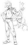  302 burning character_profile fire full_body galo_thymos greyscale hand_on_hip highres jacket leather leather_jacket lineart monochrome promare pyrokinesis role_reversal sidecut spiked_hair topless_male 