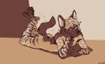  anthro biped butt casimir_(maji) furvidd hi_res hyaenid looking_at_viewer lying male mammal nude on_front solo striped_hyena tail_motion tailwag 