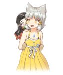  animal_ears arclumx bangs black_hair blunt_bangs brown_hair cat_ears chest_jewel crossover dress_swimsuit japanese_clothes kamado_nezuko kimetsu_no_yaiba kimono long_hair nia_(fancy_sundress)_(xenoblade) nia_(xenoblade) pink_eyes short_hair silver_hair swimsuit xenoblade_chronicles_(series) xenoblade_chronicles_2 yellow_eyes yellow_swimsuit 