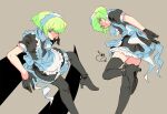  302 adapted_costume alternate_costume anime_coloring apron ascot black_gloves boots enmaided gloves green_hair half_gloves high_heels lio_fotia maid maid_headdress male_focus otoko_no_ko promare purple_eyes thigh_boots thighhighs 