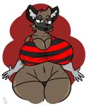  absurd_res aggressive_retsuko anthro big_breasts breasts cleavage clothed clothing crossgender curvy_figure female haida hi_res huge_breasts hyaenid kingretrokirby mammal mtf_crossgender sanrio smile solo thick_thighs thong topwear underwear voluptuous wide_hips 