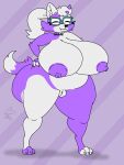  absurd_res anthro big_breasts big_butt breasts butt canid canine canis choker eyewear female genitals glasses hair hi_res huge_breasts huge_butt jewelry macro mammal necklace ponytail pussy raised_tail solo taller_female thick_thighs wide_hips wolf 