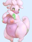  areola big_breasts blue_background blush breasts bunnag clitoris female genitals goodra green_eyes hi_res navel nintendo nipples nude open_mouth pok&eacute;mon pok&eacute;mon_(species) pussy simple_background smile solo standing video_games 